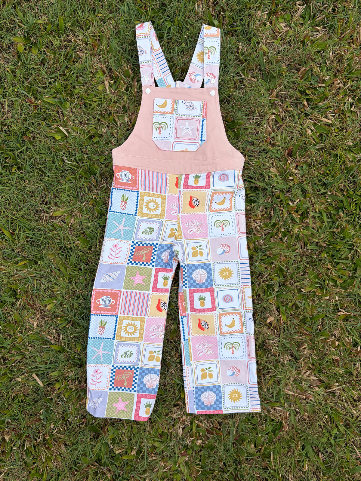 Ready to ship - OG Adventure Overalls - Tropical Travels - Size 4